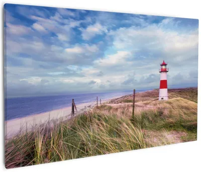 Produktbild von Wallario Premium Leinwandbild Leuchtturm am Strand von Sylt in Größe 60 x 90 cm