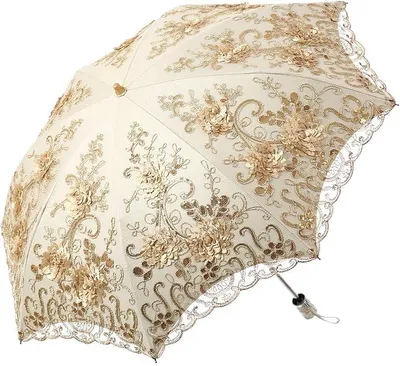 Produktbild von Faltbarer Sonnenschirm für Damen, zweilagig, mit bestickter Spitze, UV-beständig, für Sonne, Regen und Schnee
