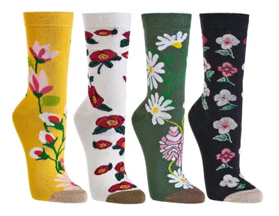 Produktbild von 3 Paar bunte Socken mit verschiedenen fröhlichen Motiven viel Baumwolle 39/42 Blütenmuster Motivsocken Damensocken
