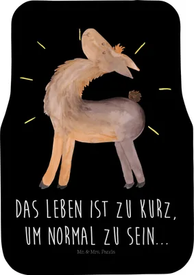 Produktbild von Mr. & Mrs. Panda Automatte Lama Stolz - Schwarz - Geschenk, Beste Freundin, Family, Familie, Fußmatte Auto, Auto-Fußmatte, Hippie, Fürs, Autoteppich