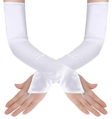 Produktbild von Fingerlose Lange Handschuhe Damen Satin Weiß 48cm