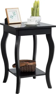 Zdjęcie produktu dla COSTWAY stolik nocny z półką, 2-poziomowy drewniany stolik boczny z wygiętymi nogami, komoda nocna stolik pod laptop stolik sofa stolik industrialny do salonu, sypialni, 40 x 40 x 60 cm (1, czarny)