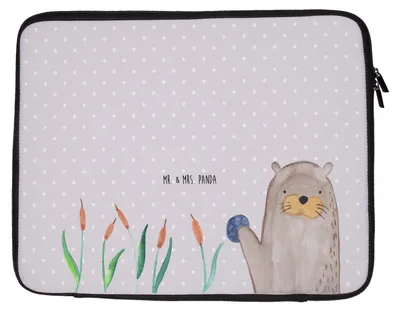 Produktbild von Mr. & Mrs. Panda Laptop Hülle Otter Stein 27 x 36 cm - Grau Pastell - Geschenk, Seeotter, Notebooktasche, Laptoptasche, Tasche, Neugierig, See, Grüßen, Laptophülle