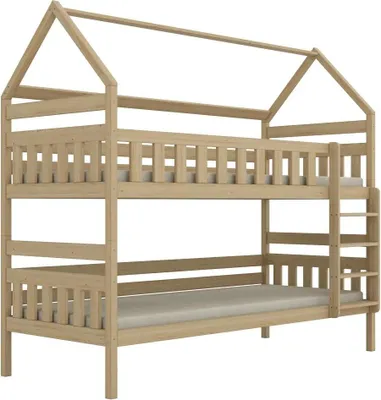 Zdjęcie produktu dla Łóżko piętrowe domek FELIKS 180x80 sosna lakierowana drewniane