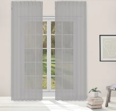 Image de Rideau Gris - Voile - Vitrage - Rideau de verre - Flint - Translucide - Longueur réglable - Convient pour tringle & rails - 140x280cm