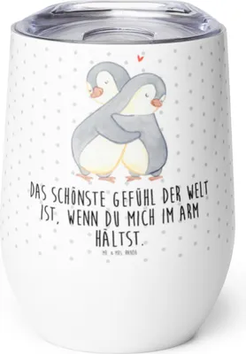 Produktbild von Mr. & Mrs. Panda Thermobecher Pinguine Kuscheln - Weiß - Geschenk, Edelstahl Weinbecher, Mitbringsel, für Frauen, Freundin, Partner, Isolierbecher, kaffee tasse