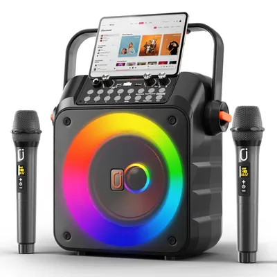 Obrázok produktu pre Karaoke súprava Bluetooth, 300 W - 2 mikrofóny - čierna - reproduktor pre karaoke