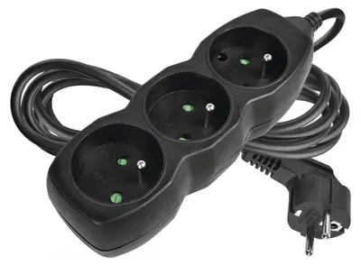 Prodlužovací kabel 3 m / 3 zásuvky / černý / PVC / 1 mm2