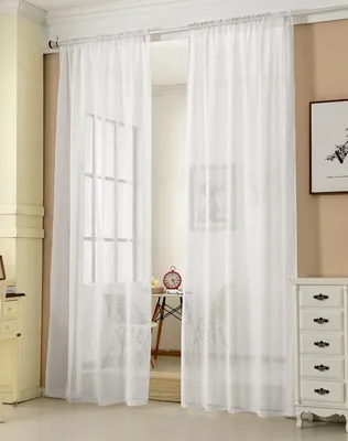 Produktbild von WOLTU 2er-Set Gardinen transparent mit Kräuselband Leinen Optik, Vorhang Stores Voile Fensterschal Dekoschal Weiß 140x245 cm