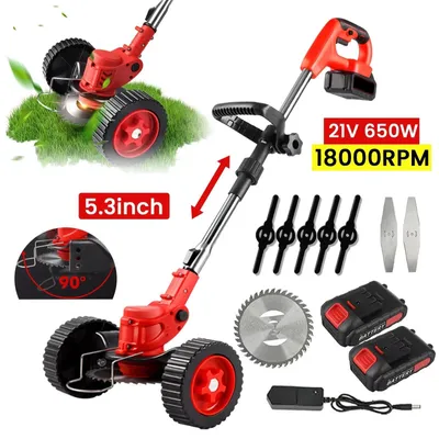 Image de Tondeuse à gazon sans fil 21V - Coupe-bordures électrique - 18000 tr/min - Tige télescopique réglable - Pliable - Livrée avec 2 batteries