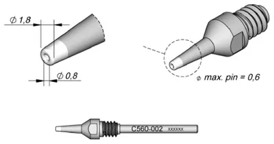 Obrázok produktu pre JBC odpájkovací hrot série C560, C560002/Ø 0,8 mm, 1,8 mm, Pincleaning C560002