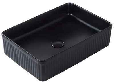 Produktbild von BELIANI Waschbecken Schwarz Keramik Rechteckig 50x34 cm Geriffelt ohne Überlauf ohne Ablaufgarnitur Badezimmer Waschschale Waschtisch Aufsatzwaschbecken
