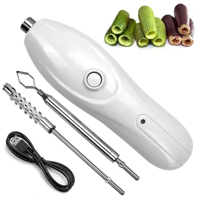 Produktbild von Apfelentkerner, Elektrischer Gemüseentkerner, 2 Schneidköpfe, USB-aufladbar, für Zucchini und Obst, Fischentschupper