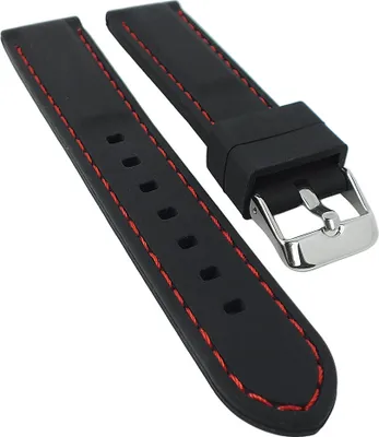 Produktbild von Uhrenarmband Silikon schwarz mit roter Naht, glatt 25534S, Stegbreite:20mm