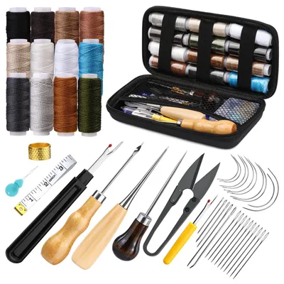 Produktbild von Leder-Nähset - 48-teiliges Polsterreparaturset - Zur Lederbearbeitung und Reparatur - 48-teilig