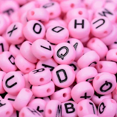 Produktbild von Buchstaben Perlen, 500 Stück, 4x7 mm, rosa mit schwarz, rund, Buchstaben Mix