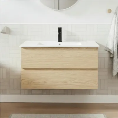 Image de Meuble simple vasque 80cmReproduction chêne SORRENTO avec vasque et robinet