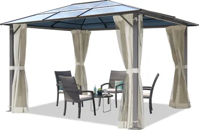 Produktbild von Gartenpavillon 3x3,65 m ca 6 mm Polycarbonat-Dach mit Moskitonetzen und Seitenteilen in crème
