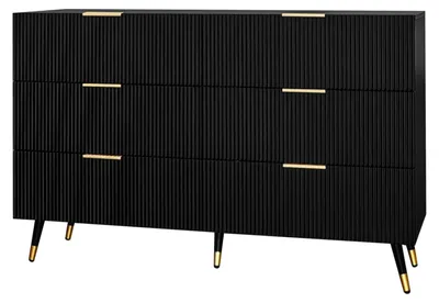 Produktbild von Sideboard - Kommode mit 6 Schubladen - 120 x 77 x 40 cm - Spanplatte - Minimalistisch modern - Zur Selbstmontage - Schwarz