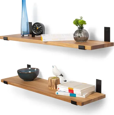 Produktbild von Rikmani Schweberegal Eiche Wandregal Hängeregal DOK (schwarz/ Hell ) 110 cm