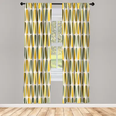 Immagine prodotto di ABAKUHAUS Tende retrò Set di 2 pannelli per soggiorno e camera da letto, stile anni '60 e '70, disegno geometrico simmetrico ripetuto, 150 cm x 245 cm, giallo pastello