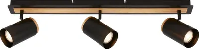 Produktbild von Deckenlampe 3 Flammig Schwenkbar GU10 Deckenstrahler 80cm Metall Schwarz Holz