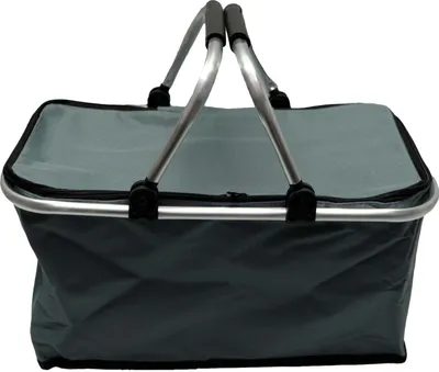 Produktbild von Einkaufskorb mit Kühl- und Warmhaltefunktion faltbar Klappgriffen Reißverschluss 46x23x27 cm, grau-grün
