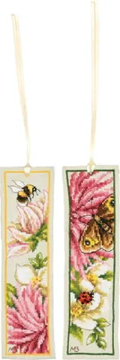 Produktbild von Lanarte Kreuzstich Stickpackung "Lesezeichen Rosa Seidendahlie, Marjolein Bastin, 2er-Set", Zählmuster, 6x20cm