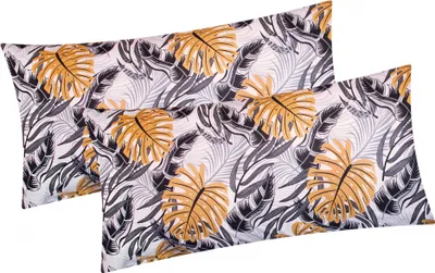 Produktbild von Baumwoll Renforcé Kissenbezug - 2er Set in 40x80cm - Blätter in Grau, Schwarz und Orange - Kopfkissen-Bezug, Kissenhülle, Dekokissenbezug aus 100% Baumwolle (KY-660/1-40x80)