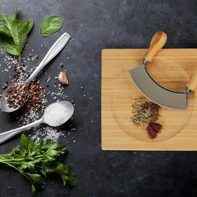 Produktbild von Famanu Schneidebrett - Küchenbrett mit Kräutermesser