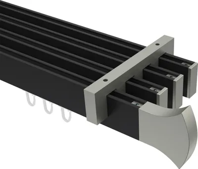 Produktbild von Interdeco Innenlaufstange / Gardinenstange mit Innenlauf Schwarz / Edelstahl-Optik, Typ Smartline Conex (Rundung), 14x35 mm 4-läufig, 200 cm