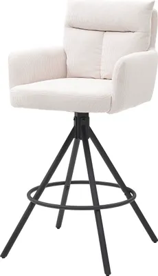 Produktbild von Sofia Barhocker Cord Hellbeige 2er Set – 180° drehbar Auto Return, Metallgestell Schwarz matt, Sitzhöhe 70 cm, Tresenhocker modern