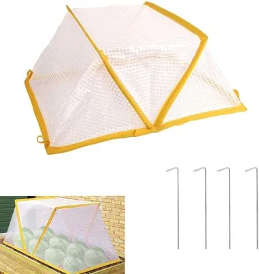 Obrázok produktu pre Unyqoos® Skladacia ochranná sieťka na záhradu, určená na vyvýšené záhony, vyrobená z plastovej sieťoviny, rozmer 49×38×24 cm, vrátane 4 kovových kolíkov – ochrana pred zvieratami a poveternostnými vplyvmi