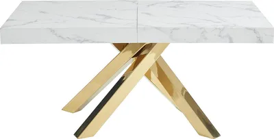 Produktbild von Klappbarer Esstisch für 6 bis 10 Personen aus MDF und Metall - Weißer Marmor und Goldeffekt - CATONAV