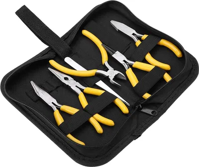 Produktbild von 5-teiliges Zangenset für Juweliere - Professionelles Werkzeugset für Schmuckzangen mit gebogenen runden Köpfen