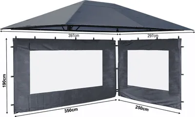 Produktbild von Set Ersatzdach und 2 Seitenteile für Garten Pavillon 3x4m Grau RAL 7012 Antik Pavillondach Ersatzbezug Seitenwände