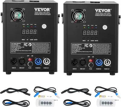 Immagine prodotto di VEVOR 2x Macchina per scintille 500 W Macchina pirotecnica Macchina per fuochi d'artificio in lega di alluminio Controllore DMX Regolabile 2-4m Macchina per scintille fredde 7 minuti per ricarica Ideale per matrimoni, DJ Show, feste