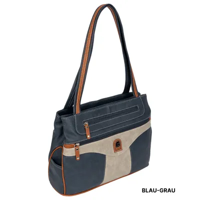 Produktbild von Damen Tasche Schultertasche Henkeltasche Handtasche Leder Optik BLAU-GRAU (15169)