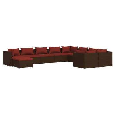 Image de vidaXL Ensemble salon de jardin 10 pièces avec coussins Poly rotin brun