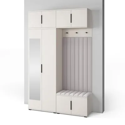 Produktbild von Garderoben-Set Napoli Version 11: Kleiderschrank mit Polsterpaneelen, Schuhschrank und Schrankaufsatz Flur und Eingangsbereich (Cashmere/Trinity 32)