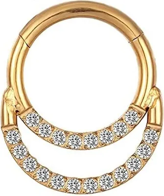Produktbild von Karisma 2 Rings Titan G23 Hinged Segmentring Charnier/Conch Clicker Ring Piercing Ohrring Premium Zirkonia Stärke 1,2mm BHCRZ-2 - Gold 10mm