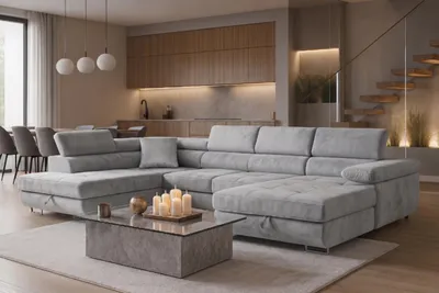 Produktbild von Sofiland Aller U-Form Ecksofa XXL Schlaffunktion 2 Bettkästen Hellgrau Links