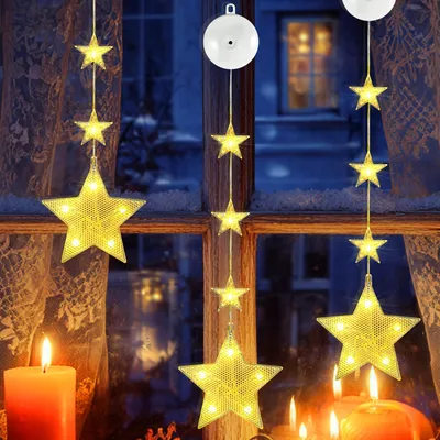 3er-Set LED-Fenstersterne mit Saugnäpfen, warmweiß, 8 Modi, Timer