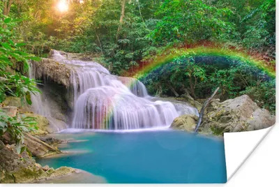 Produktbild von MuchoWow® Poster Regenbogen - Sonne - Wasserfall - Natur 180x120 cm - Fotoplakat