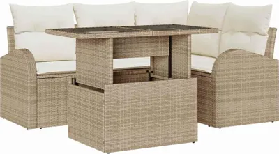 Productafbeelding van vidaXL Tuinset, 5-delig, beige, polyrotan, voor 4 personen