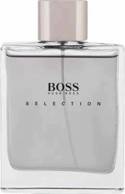 A clear, front-facing studio shot of a Hugo Boss Selection Eau de Toilette bottle.