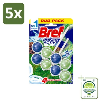 Produktbild von 5 x Bref WC Power Activ+ Toilethänger Kiefer - 2 x 50 g - Großpackung - 5 Stücke