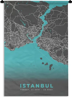 Produktbild von MuchoWow® Wandteppich Wandbehang Istanbul - Blau - Karte - Stadtplan - Karte 60x90 cm Tapisserie Dekoration Wandtuch - Foto-Teppich - Abwaschbar