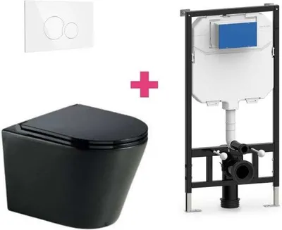 Produktbild von Wand-WC Komplett-Set TURIN schwarz mit Vorwandelement und Betätigungsplatte
