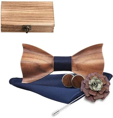 Produktbild von Famanu Holzfliege Set - Klassisches Accessoire für festliche Anlässe - 1 Set